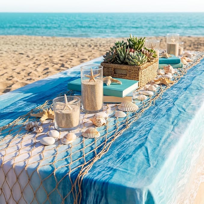 SATINIOR 6 Pcs 12 x 72'' Fishing Net Table Runner Party Decoration, Linen | - Image 2