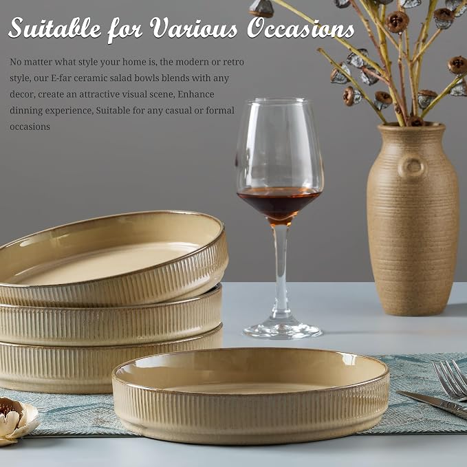 E-far Pasta Bowls Set of 4, 35oz Large Salad Bowl Plate - Image 8