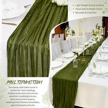 Showgeous 18 Pack Olive Green Cheesecloth Table Runner, 17 x 108 Inches | Boho - Image 5