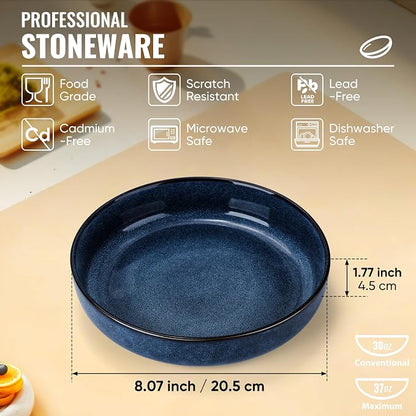 Herogo Stoneware Pasta Bowls Set of 4, Large Wide Shallow 37oz Plates and - Image 2