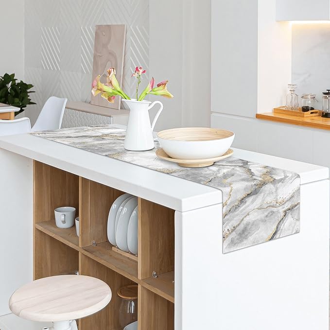Marble Table Runner 13x71 Inch Gold Grey Table Dresser Runners Modern Table - Image 6