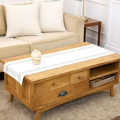 Solino Home 100% Linen Table Runner, 14 x 60 in, Natural and White Striped | by SolinoHome
