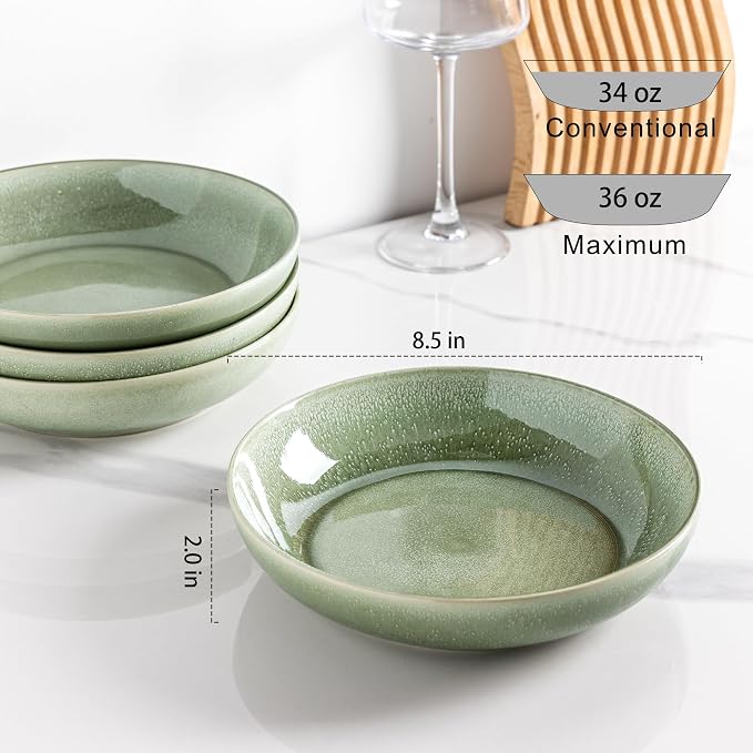 AmorArc 8.5’’ Ceramic Pasta Bowls Set of 6, 36oz Large Stoneware Bowls Set | - Image 2