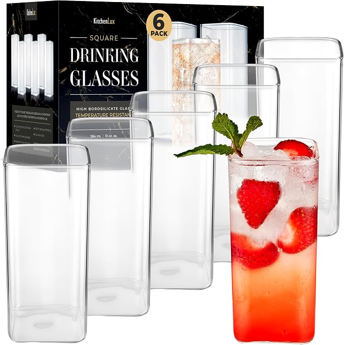Kitchen Lux Square Drinking Glasses Set of 6 by KitchenLux