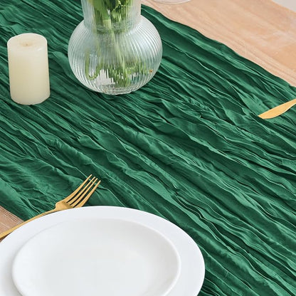 Asee'm 2pcs Emerald Green Cheesecloth Table Runner Christmas 10FT Rustic | Fall - Image 3