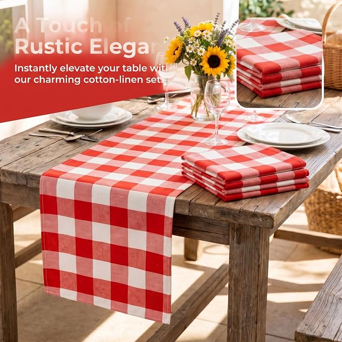 ShinyBeauty 4 Packs Checkered Table Runners 72 Inches Long, Soft Buffalo - Image 6