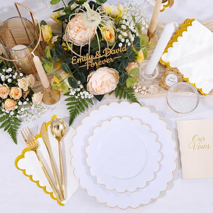LIYH 210 Pcs Gold Scalloped Plastic Dinnerware Set 30 Guests - Image 4