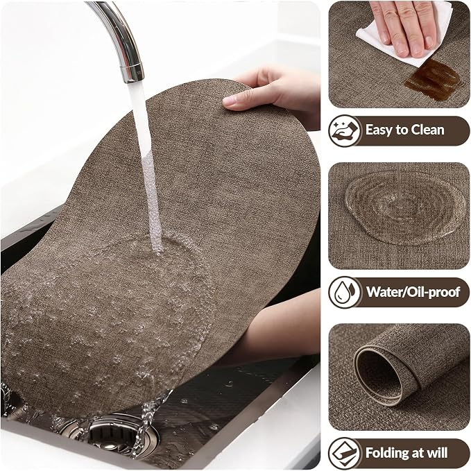 Placemats Set of 4, 11.8 x 17 Inch, Dark Brown | Heat Resistant Oval Faux - Image 5