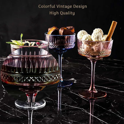 Vintage Coupe Glasses Set of 4, Wine Glasses, Long Stem Glassware - Image 3