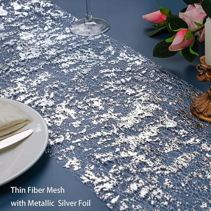 Snowkingdom 2 Pieces Silver Table Runner, Sequin Glitter Foil Metallic Thin - Image 2