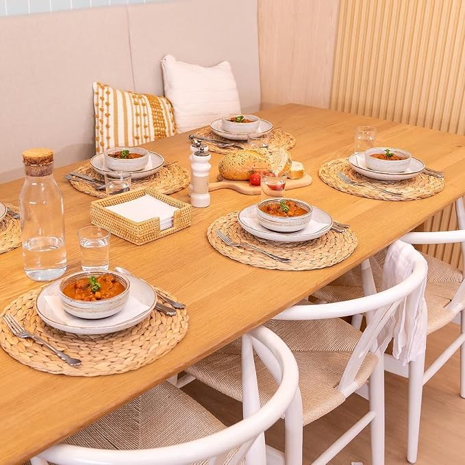 6 Pack, Round Woven Placemats, Natural Water Hyacinth Place mats, Braided Straw - Image 2