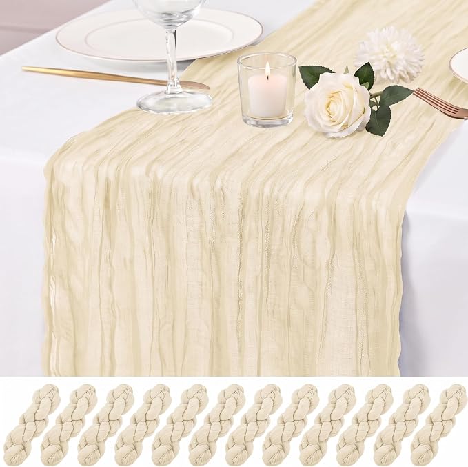 12 Pack Ivory Cheesecloth Table Runner 17x108 Inch Boho Rustic Semi Sheer Gauze by Unknown