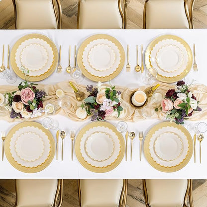 LIYH 24 Pcs Plastic Round Charger Plates 13'' Gold Charger Plates Chargers for Dinner Plate Great for Table Setting Wedding Party Decoration