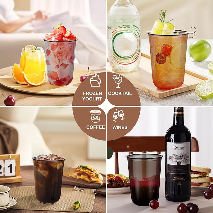 KesaPlan 100 Pcs 16oz Plastic Black Cups, Disposable Wine Cocktail Glasses | - Image 5