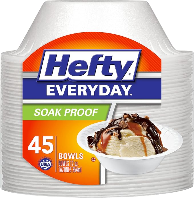 Hefty Everyday Soak-Proof Foam Bowls, 12 Ounce, Soak-proof to prevent leaks by Hefty