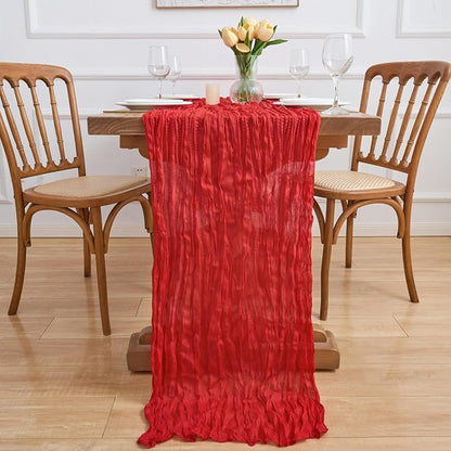 Asee'm 12pcs Red Cheesecloth Table Runner Christmas 10FT Boho Rustic Gauze | - Image 6