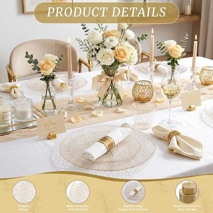 Rubtlamp 700Pcs Gold Glitter Plastic Dinnerware Set, Hammered Clear Plates - Image 4
