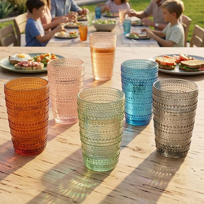 Khen Beaded Highball Tumbler Drinking Glasses Set | Set of 6 | Vintage Hobnail - Image 6