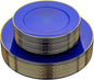 Hioasis 60pcs Blue Gold Plastic Plates - Gold Disposable Dinnerware Set, 30pcs Dinner 10.25in & 30pcs dessert 7.5in plates with striped designs for party & wedding