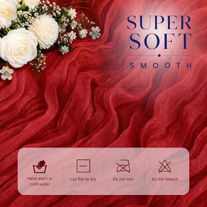 12 Pack Red Cheesecloth Table Runner 17x108 Inch Boho Rustic Semi Sheer Gauze - Image 2