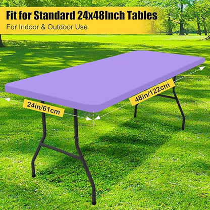 Smiry Rectangle Picnic Table Cloth, Waterproof Elastic Fitted Tablecloths for 4 Foot Tables, Washable Polyester Table Cover for Camping, Indoor and Outdoor (Lavender, 24"x48")