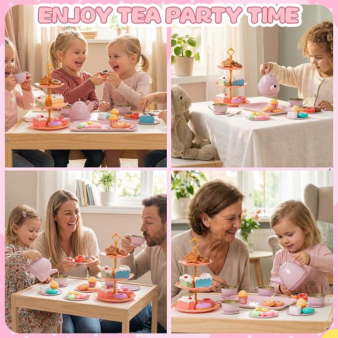 iAOVUEBY Tea Party Set for Little Girls Age 3-8, Kids Princess Pretend Playset - Image 8