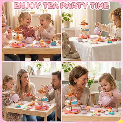 iAOVUEBY Tea Party Set for Little Girls Age 3-8, Kids Princess Pretend Playset - Image 8