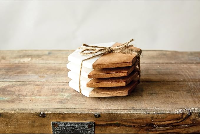 Creative Co-op Marble & Mango Wood Hexagon Coasters - Image 9