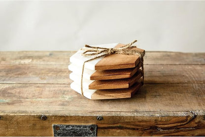 Creative Co-op Marble & Mango Wood Hexagon Coasters - Image 9