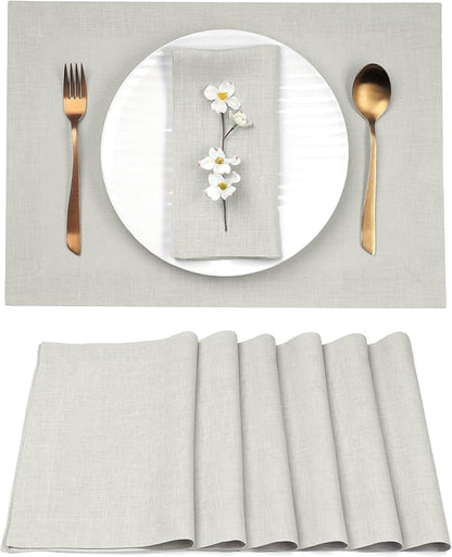 D'Moksha Homes Linen Placemats 14 x 19 Inch - Silver Grey Placemats Set of 6-100% Pure Linen Table Place Mats for Spring, Easter - Handcrafted and Machine Washable