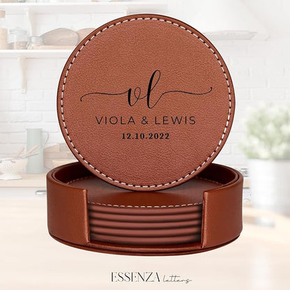 Set of 6 Engraved Leather Coasters - Image 4