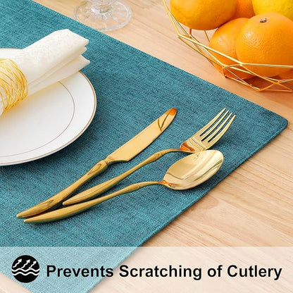 homing Cotton Linen Placemats Set of 6, Cloth Washable Farmhouse Dining Table Mats for Indoors & Outdoors, Easy to Clean, Teal, 13 x 19 Inch