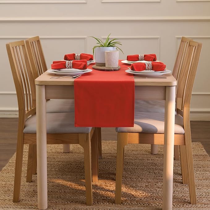 Encasa XO Table Runner 13"x72" Long | Cotton Canvas Fabric | Brick Solid Color - Image 4