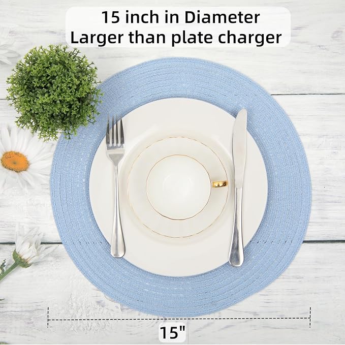 SHACOS Round Braided Placemats Set of 8 Washable 15 inch Round Non Slip Table - Image 5