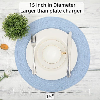 SHACOS Round Braided Placemats Set of 8 Washable 15 inch Round Non Slip Table - Image 5