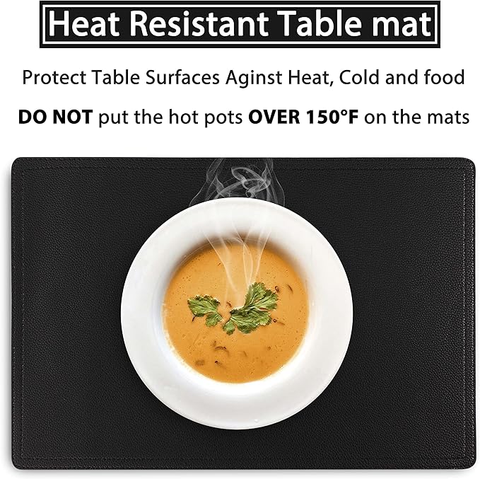 Set of 6 Faux Leather Placemats, PU Table Mats, Waterproof, Stain Resistant, Heat Resistant, Non-Slip Easy to Clean for Kitchen Dining Table,Conference Table