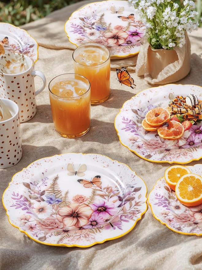 20Pack Spring Plates Flower- Baroque Fancy Butterfly Plates Disposable - Image 6