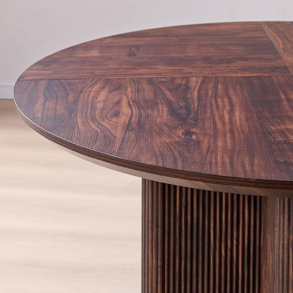 T4TREAM 47" Fluted Round Dining Table for 4-6, Mid-Century Modern Kitchen Table with Thickened Edge & Sturdy Pedestal Base for Kitchen Living Room,Dark Walnut(Table Only)