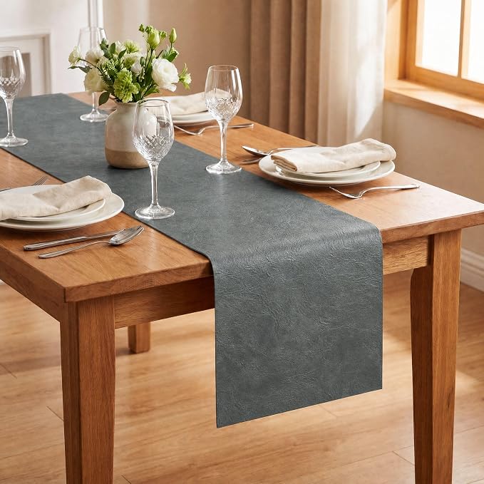Artoid Mode Grey Double Sided Vinyl Faux Leather Table Runner, Seasonal - Image 4