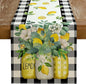 Black Buffalo Check Summer Table Runner 13 x 36 Inch, Lemon Vase Spring by GEEORY