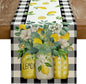 Black Buffalo Check Summer Table Runner 13 x 120 Inch, Lemon Vase Spring by GEEORY