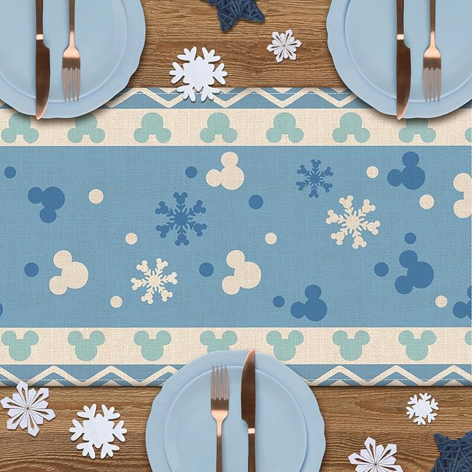Seliem Winter Blue Table Runner, Snowflake Polka Dot Kitchen Dining Table | - Image 4