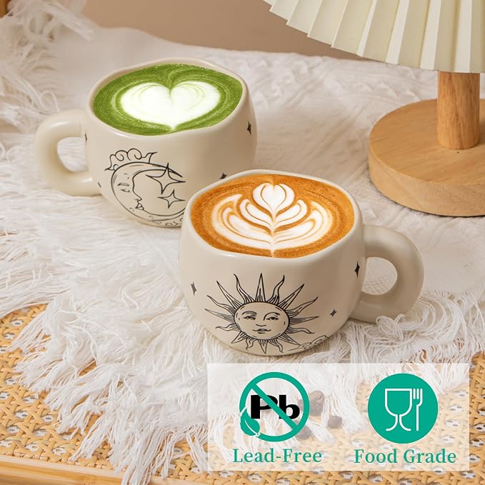 4pcs Boho Style Ceramic Moon and Sun Mugs, 9.4OZ Cute Coffee Cup Set, Matte - Image 7