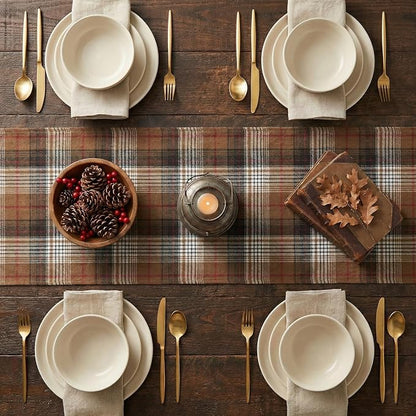 Artoid Mode Coffee Brown Farmhouse Plaid Retro Fall Table Runner, Thanksgiving - Image 3