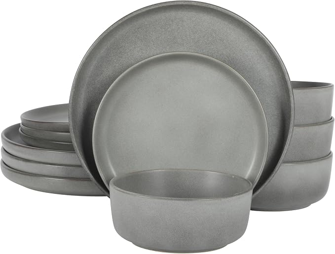 Gibson Elite Pasco 12 Piece Plates and Bowls Reactive Glaze Dishes Stoneware by GibsonHomewares