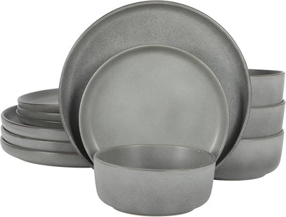 Gibson Elite Pasco 12 Piece Plates and Bowls Reactive Glaze Dishes Stoneware by GibsonHomewares