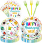 96Pcs Housekeeping Week Decorations, Cleaning Icons Plates Napkins Forks by EoBeCy