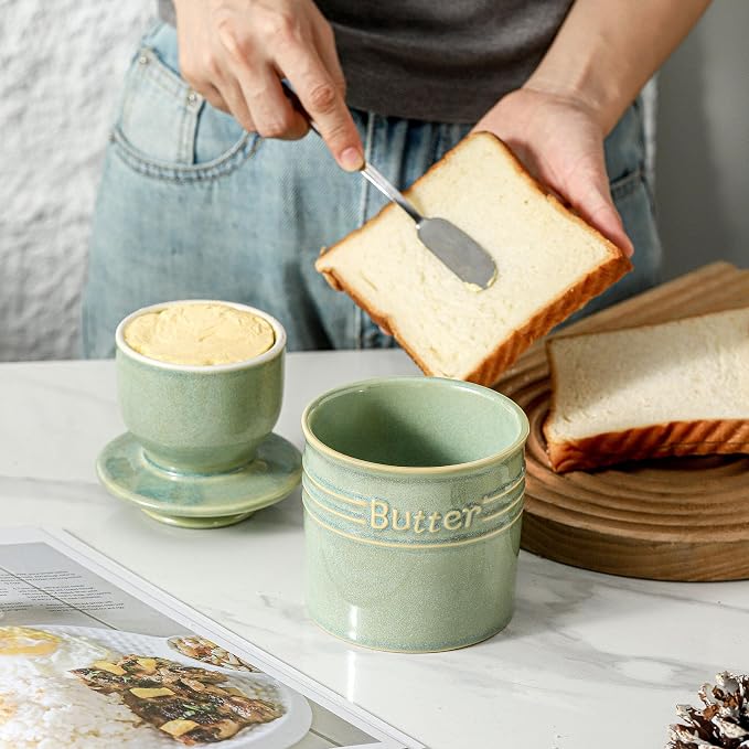 HVH Ceramic Butter Crock with Water Line, French Butter Dish with Lid - Image 7