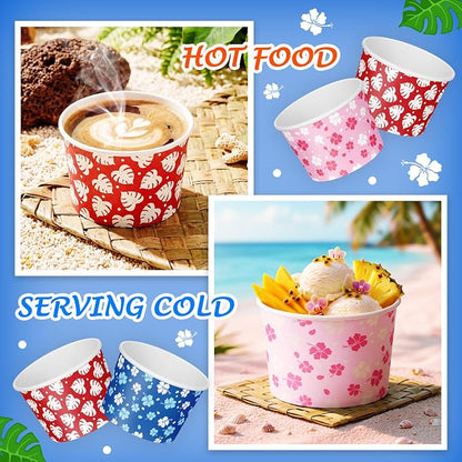 CHENGU 60 Pcs 9 oz Hawaii Hibiscus and Tropical Leaves Ice Cream Cups, Tropical - Image 3
