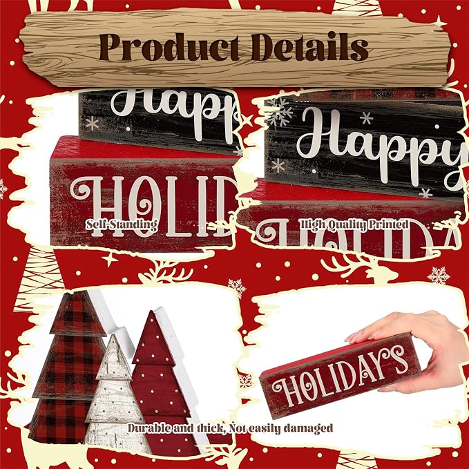Moucuny 4 Pcs Christmas Table Decor Wooden Tree Decoration Christmas - Image 6